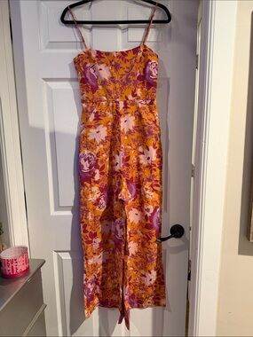 Orange & Pink Floral Spaghetti-Strap Jumpsuit